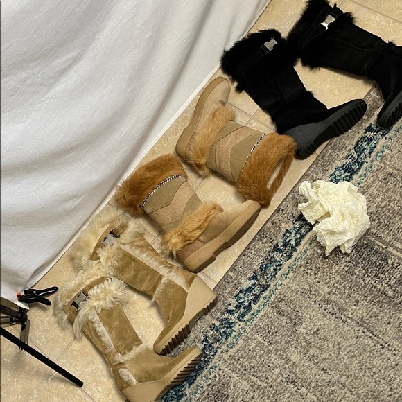 ITALY Leather suede Real fur Sherpa Tan mink Fur Trimmed Women Boots SKI WINTER - Picture 13 of 15